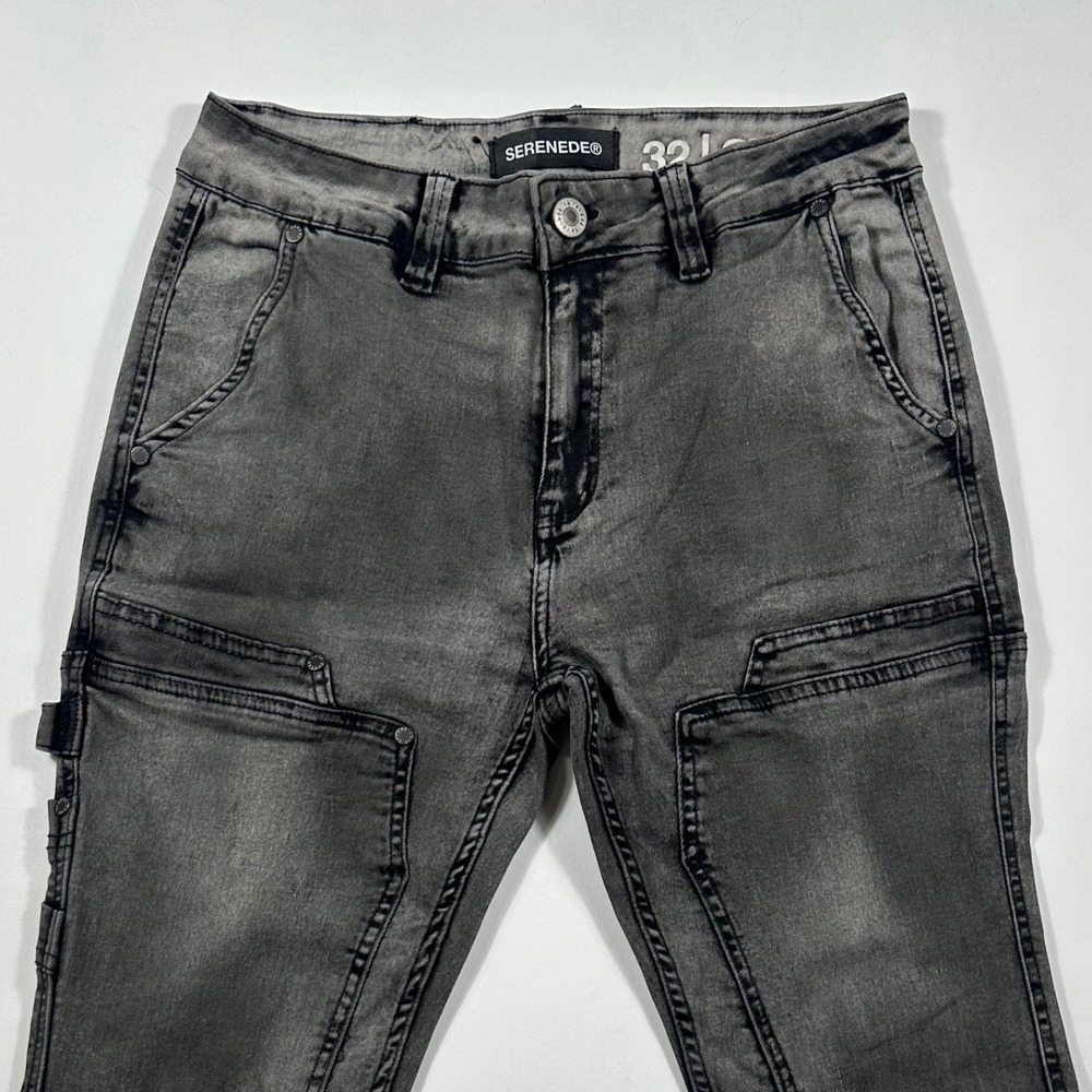 Serenede Stacked Jeans Mens 32x34 Slim Fit Utility Acid Wash Black